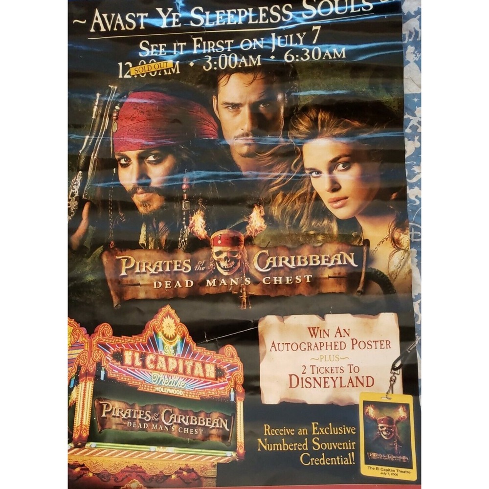 Vintage Pirates of the Caribbean Dead Mans Chest El Capitan Theatre Poster 2006